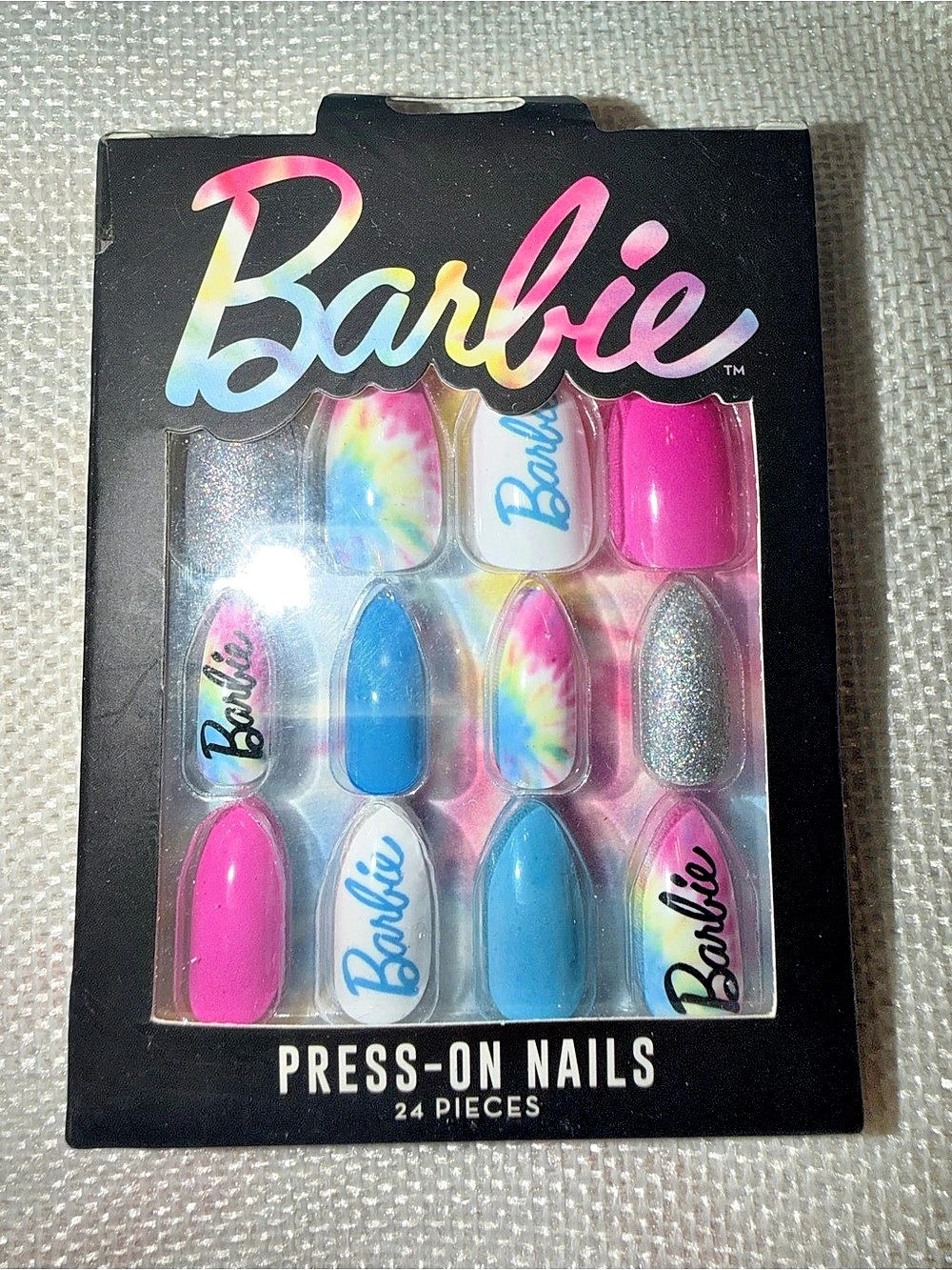 Barbie Press-On Nails 24 Pieces Tie-Dye Set Pink & Blue